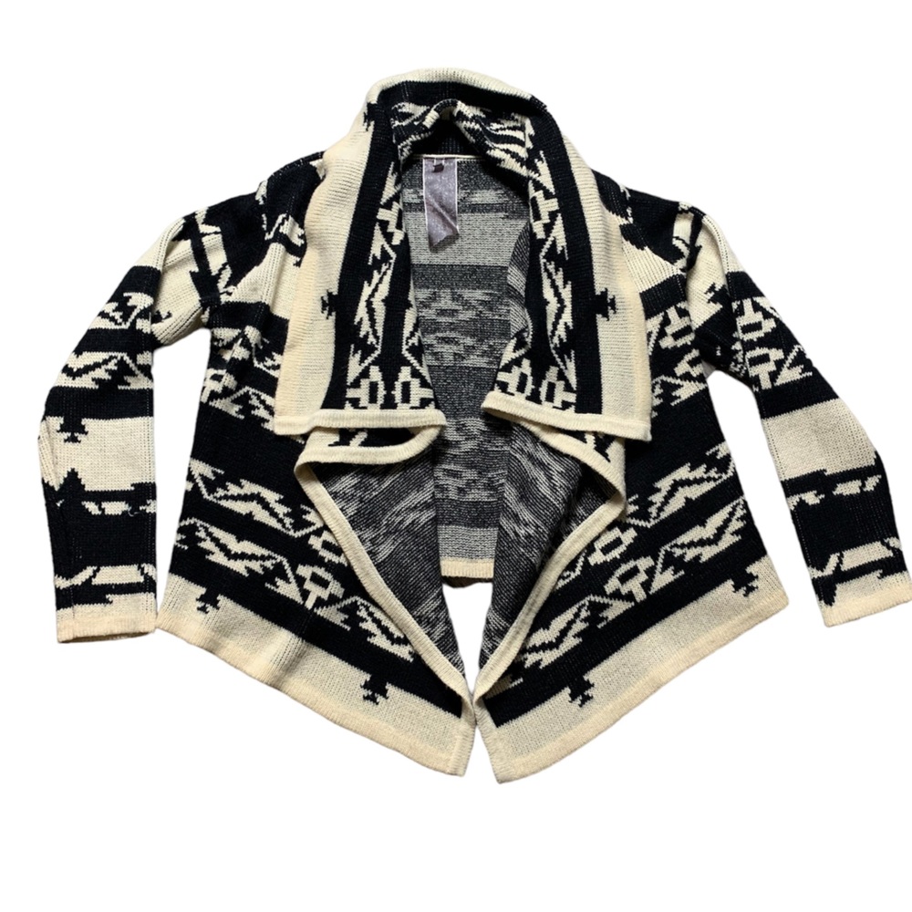 Moon Collection Tribal Geometric Open Front Draped‎ Cardigan Black EJ12309BE S
